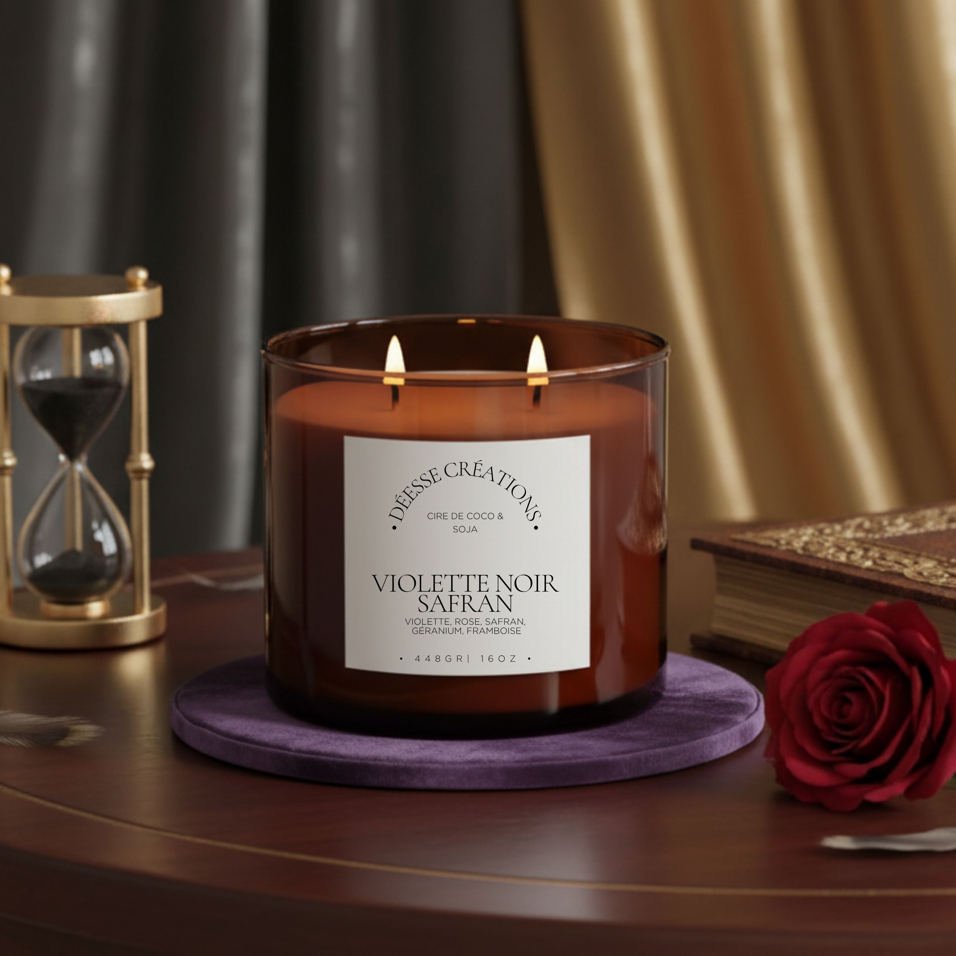 BOUGIE GRAND FORMAT: VIOLETTE NOIR & SAFRAN